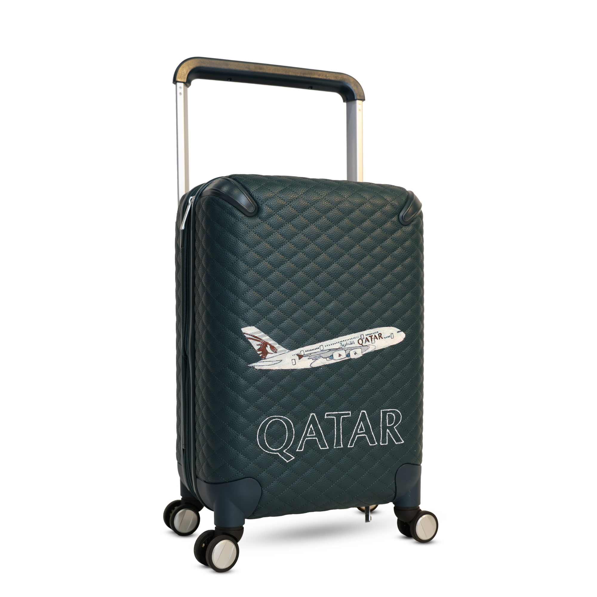 حقيبة سفر جلد رسم يدوي اخضر