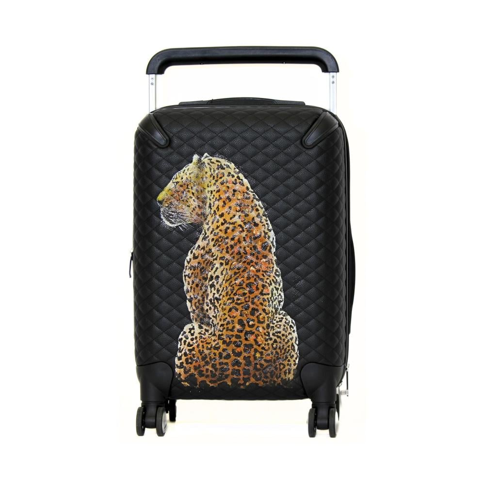 حقيبة سفر جلد رسم يدوي اسود