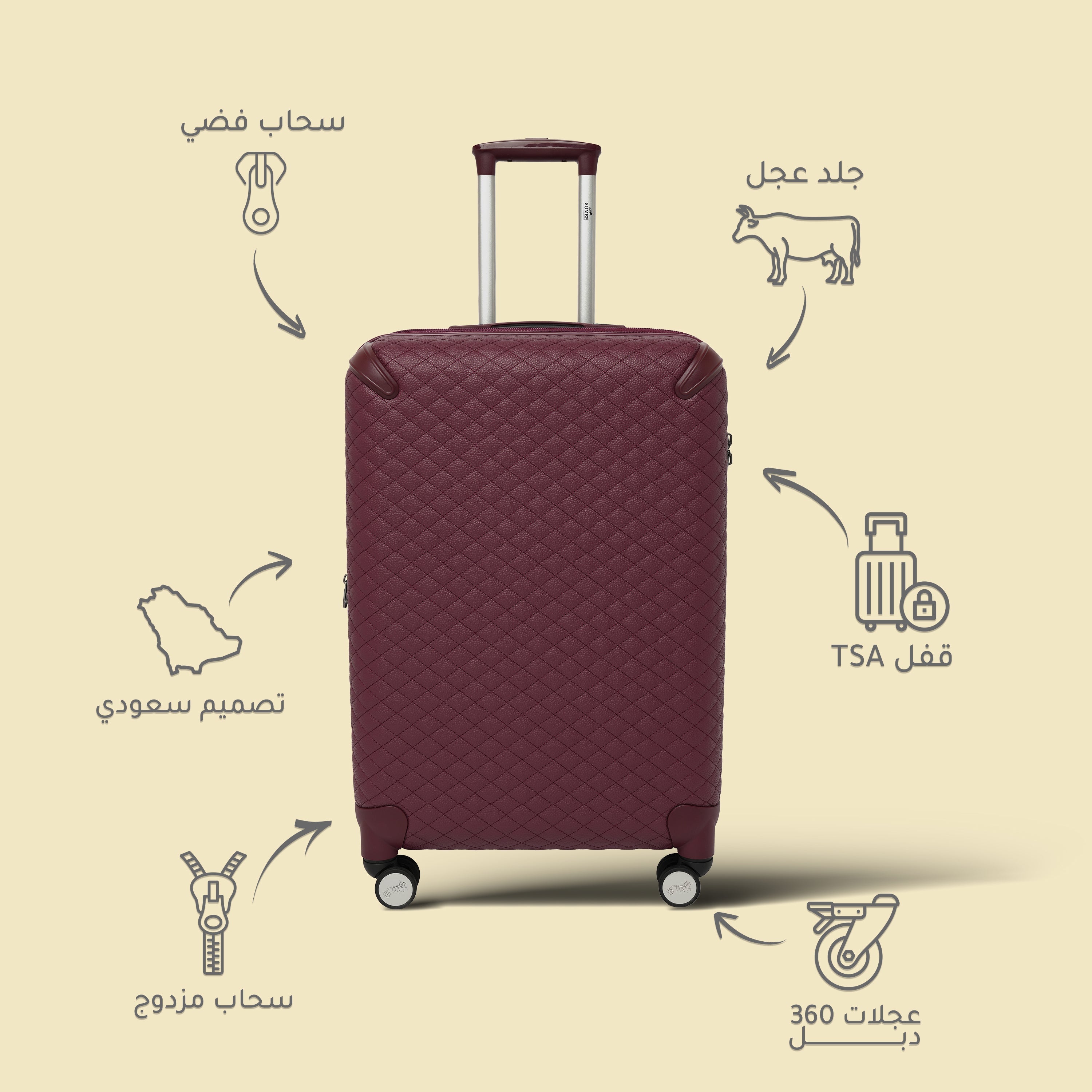 طقم سفر 5 قطع سومر كلاسيك عنابي - Sumer -