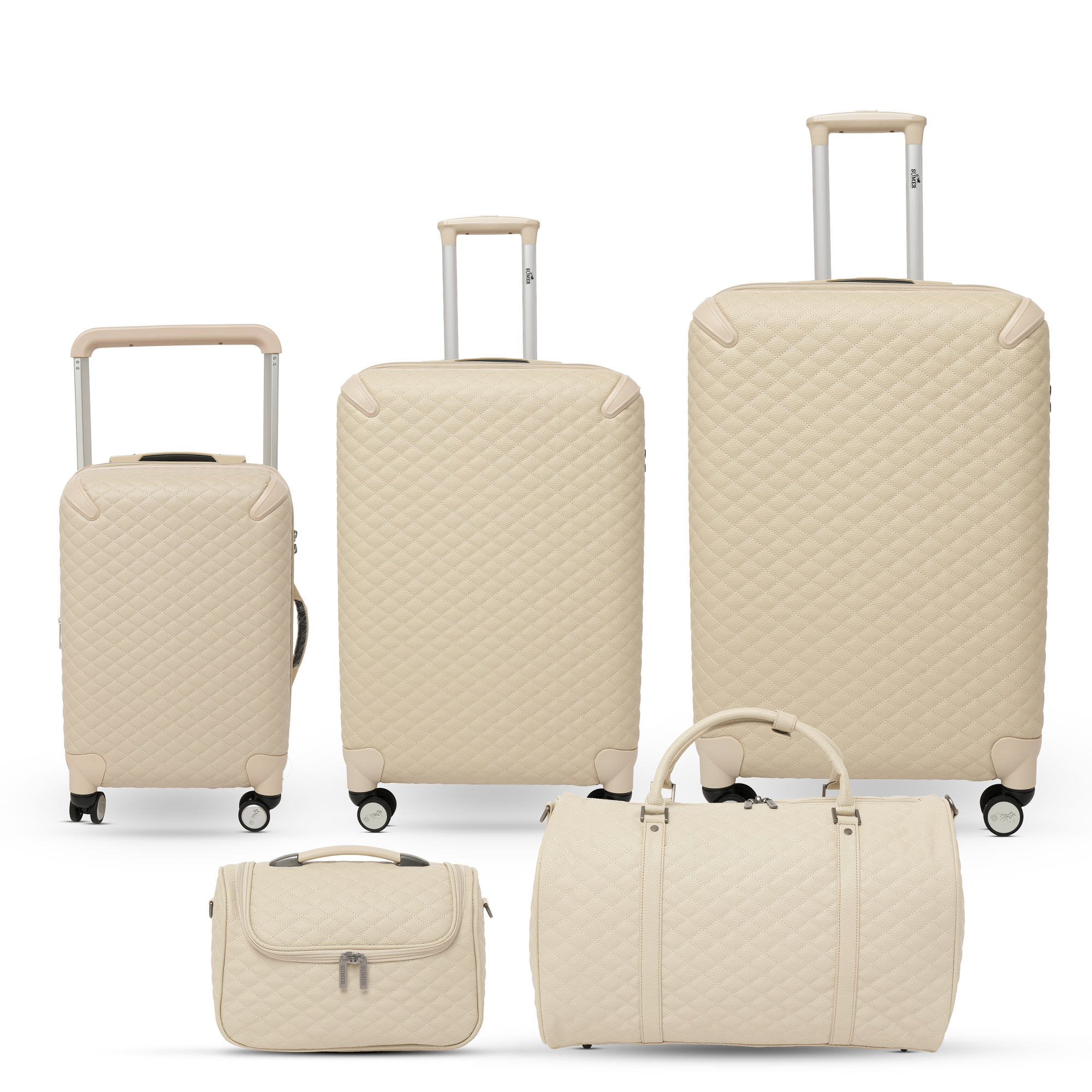 طقم حقائب سفر 5 قطع جلد بيج - Sumer