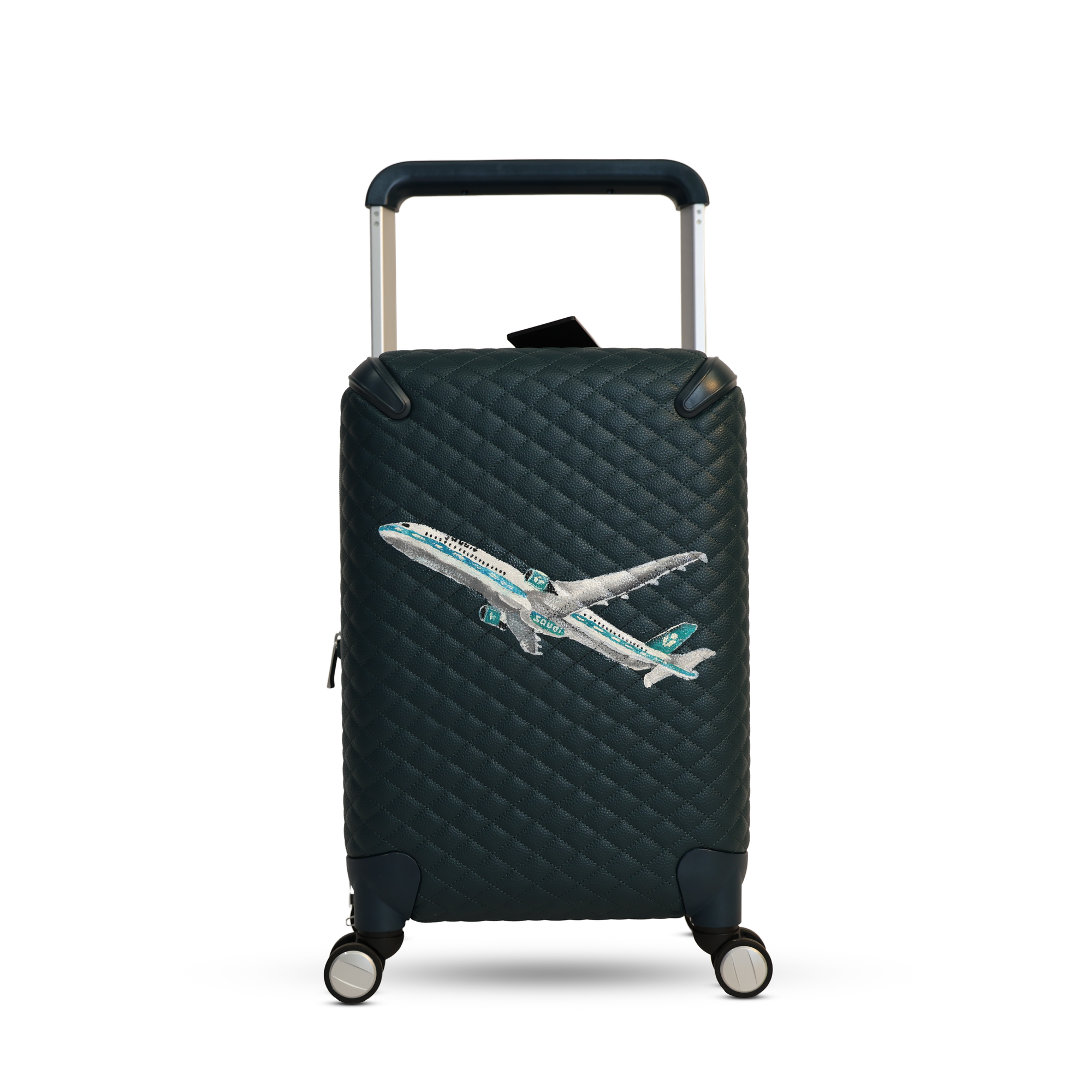 حقيبة سفر جلد رسم يدوي اخضر