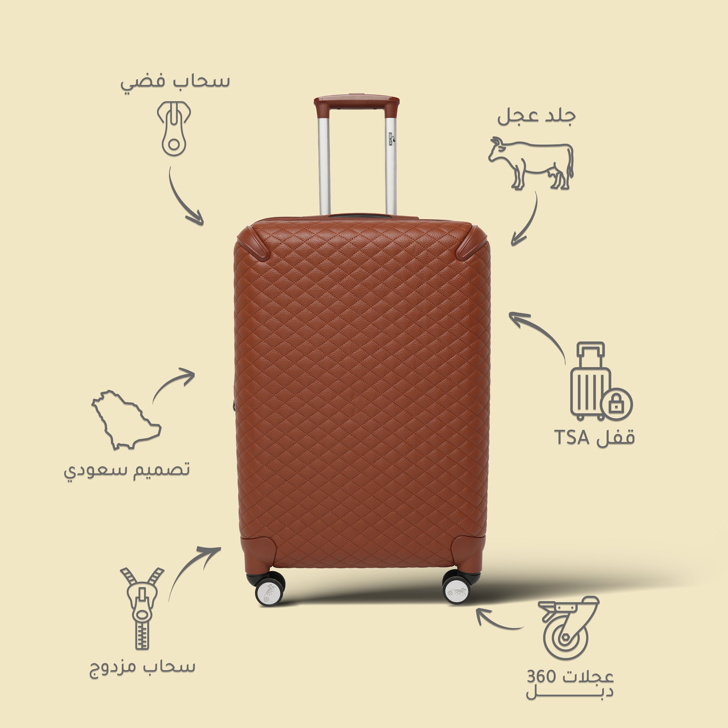 طقم سفر 5 قطع سومر كلاسيك بني - Sumer -